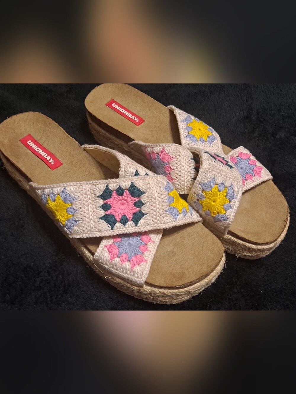 Unionbay Women’s Multicolor Crochet Platform Sandals Sz 8.5